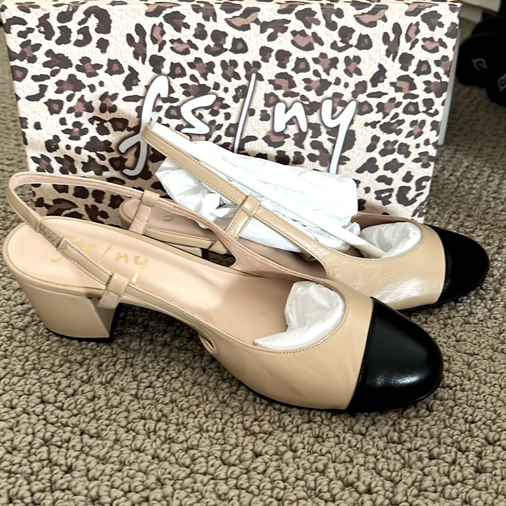 French Sole Baton slingback two toned block heel
